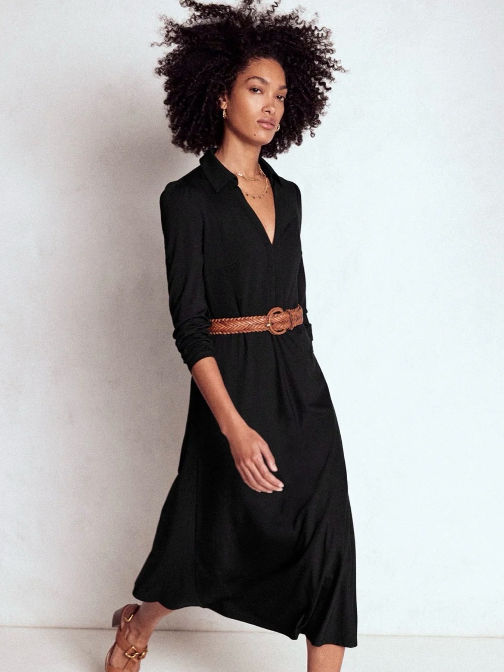 Boden Black Shirt Dress with V-Neck